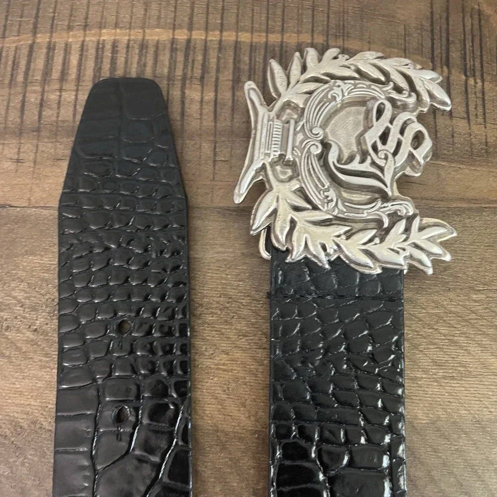 Sean John Vintage Men's Belt ‎ Black Snakeskin Large Stainless Steel Buckle 36